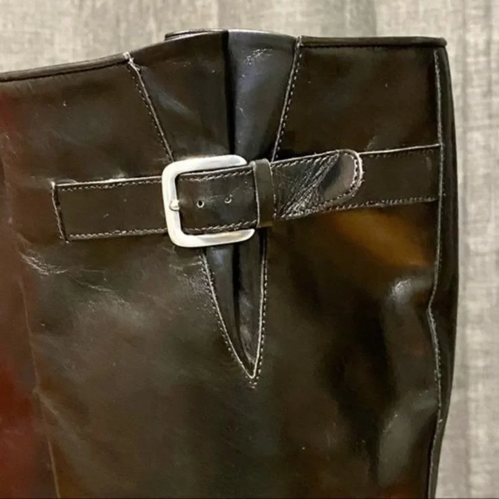 Cole Haan blk leather riding‎ boots w/ vibram soles